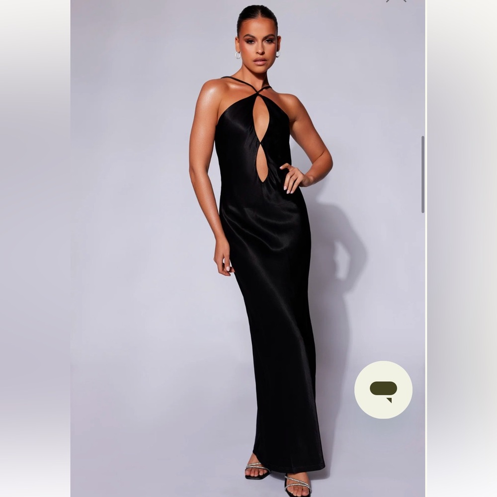 SOLD OUT! Meshki Lucia black satin cut out maxi dress